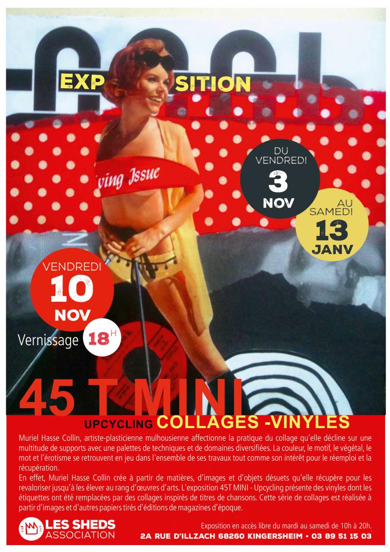 Affiche Vernissage « 45T : Mini Upcycling Collages & Vinyles  »